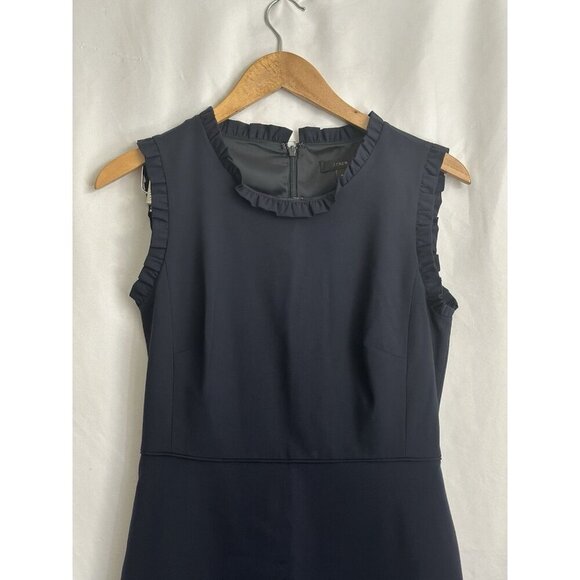 J. Crew Navy Wool Blend Dress Ruffle Trim Sz 4 - Picture 5 of 10